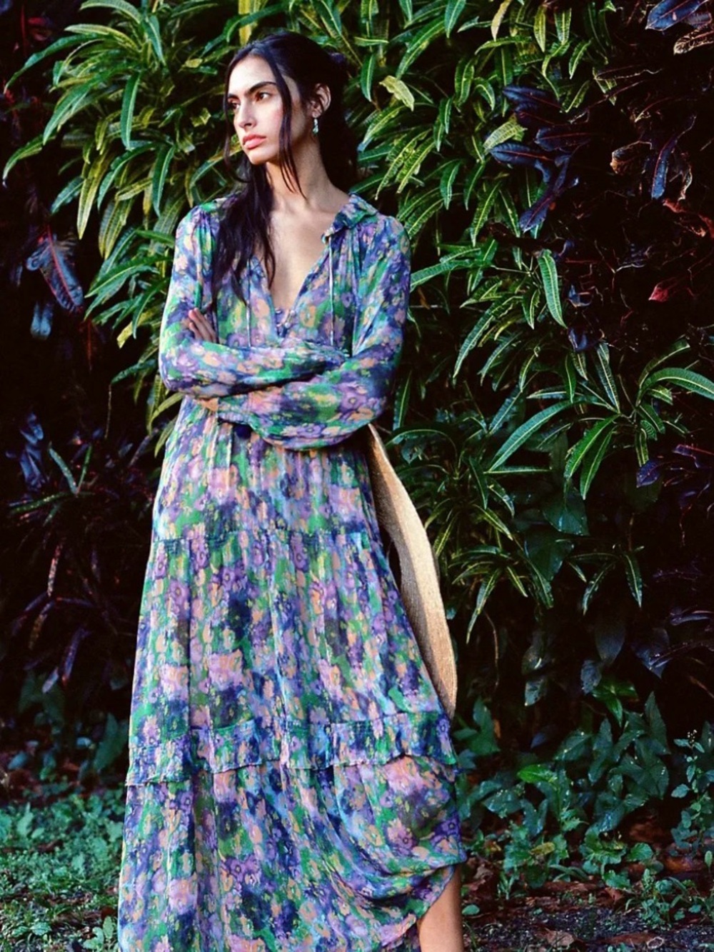 Anthropologie Chiffon Water Color Maxi Dress